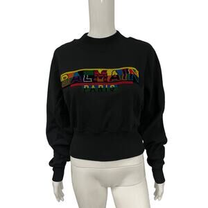 BALMAIN Black Cotton Multicolor Embroidered Pixel Logo Sweatshirt Top S